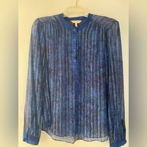 Rebecca Taylor Cobalt Blue & Black semi-sheer long sleeve top